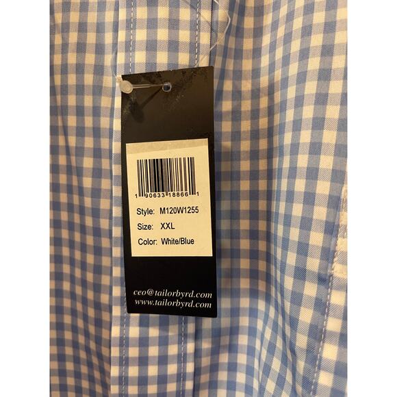 Tailor Byrd Men’s Stretch‎ Performance Button Down Light Blue Gingham Plaid XXL - Picture 6 of 8